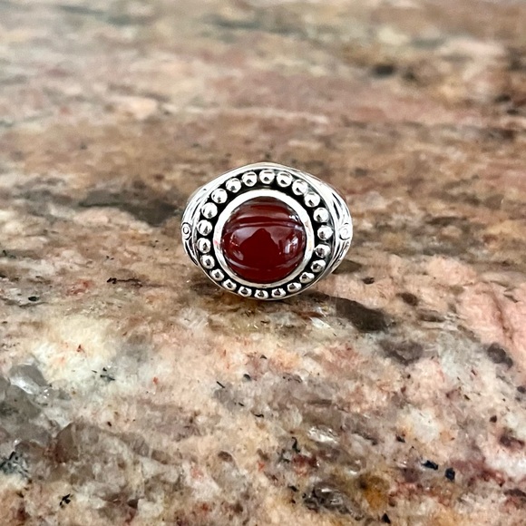 Carnelian Sterling Silver Ring Carved Beaded Balls - Picture 2 of 7